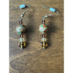 Bohemian Style Dangle Earrings With Multicolor Beads & Gold Accents